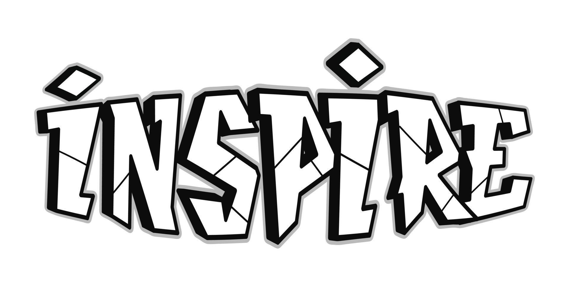 inspirar letras de estilo graffiti de palabra. ilustración de logotipo de dibujos animados de garabato dibujado a mano vectorial. divertidas y geniales letras inspiradoras, moda, estilo graffiti impreso para camiseta, concepto de afiche vector