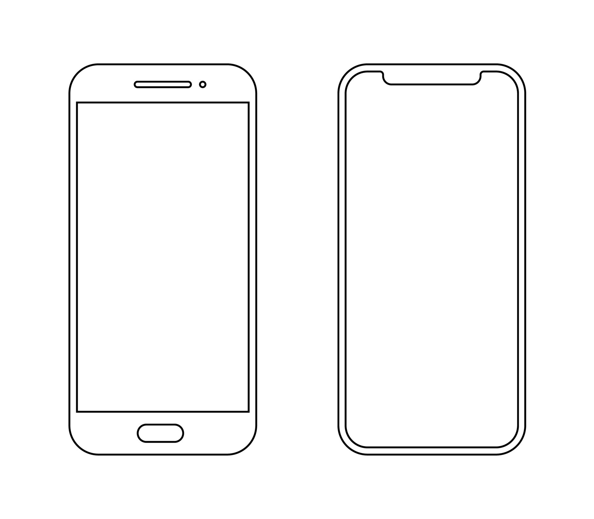 Smartphone outline icon mobile mockup. Wireframe front line vector