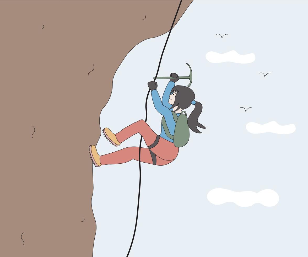 brave climber climbing a mountain peak vector