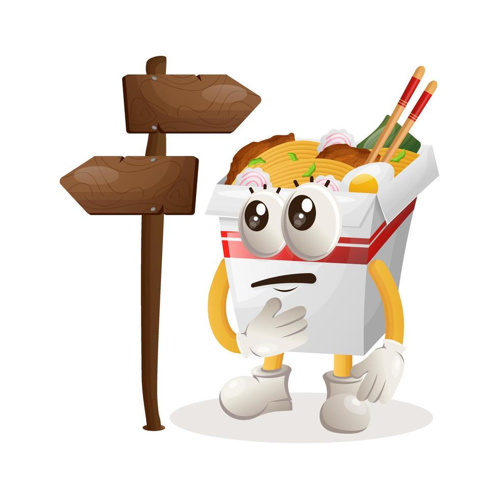 Cute ramen mascot making decision vector