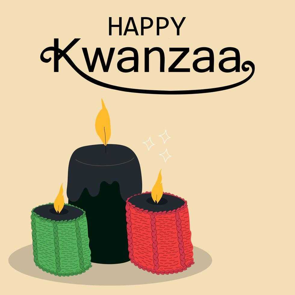 tarjeta de felicitación kwanzaa con tres velas. vector