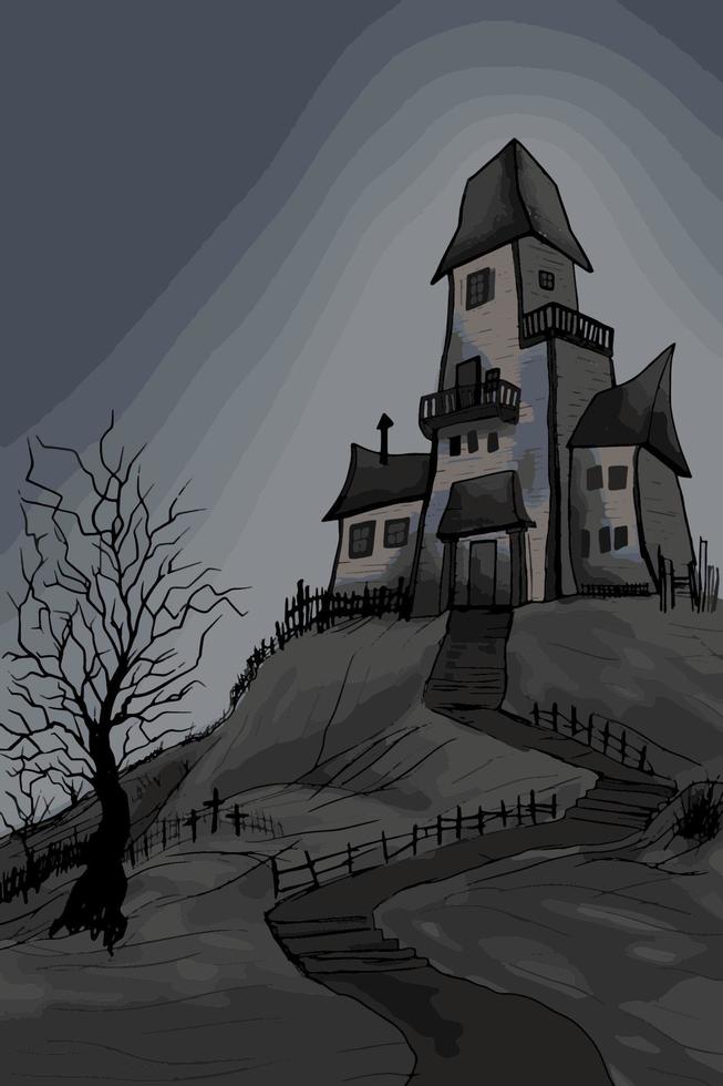 Creepy house on hill vector