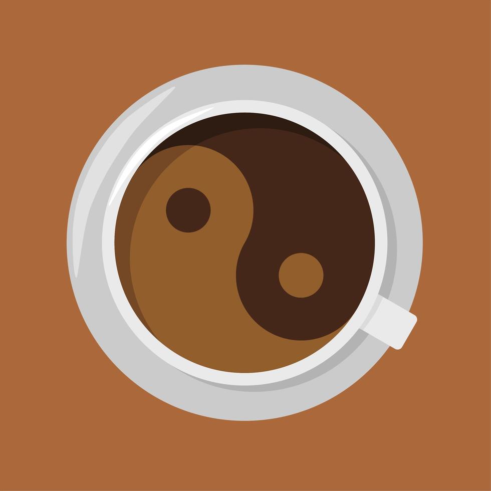 vector de taza de café formando icono de yin yang. punto de vista desde arriba. aislado en un fondo marrón.