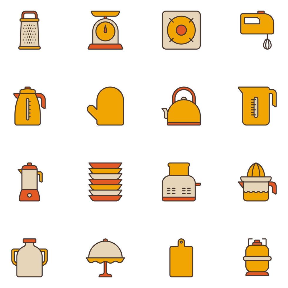 conjunto de iconos de línea llena de utensilios de cocina vector