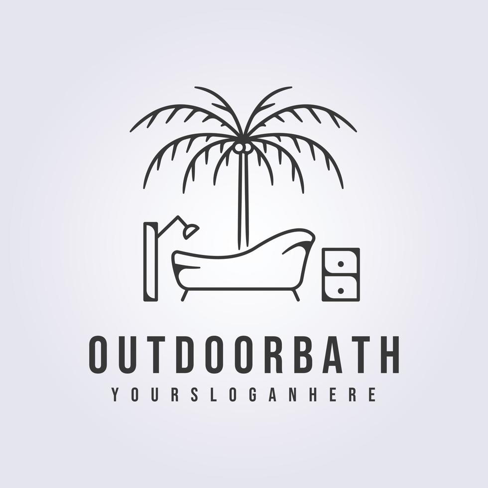 outdoor beach bathtub line logo vector illustration design, bathroom, take a bath in nature