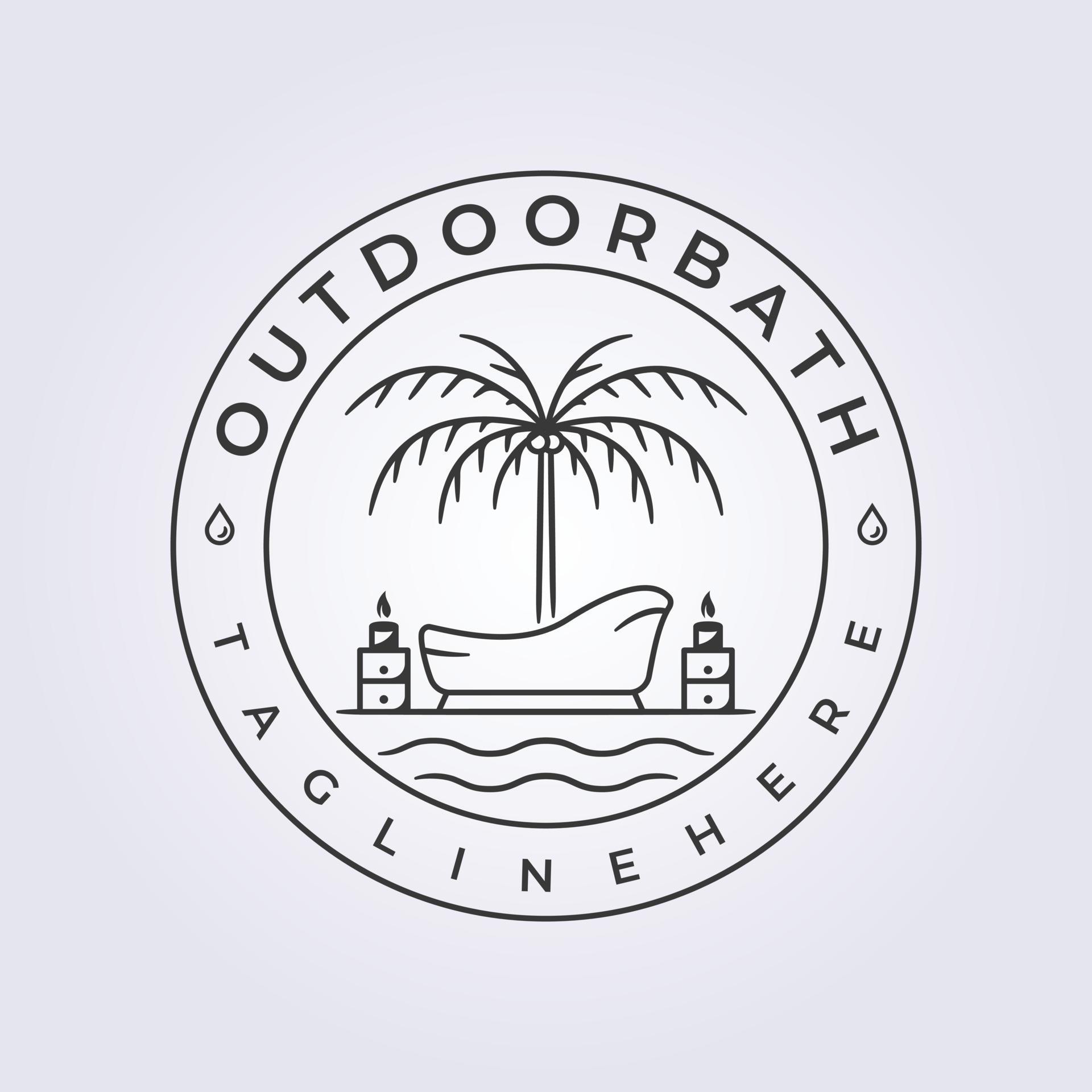 outdoor bath badge line logo, cozy and relaxation bathtub with candle