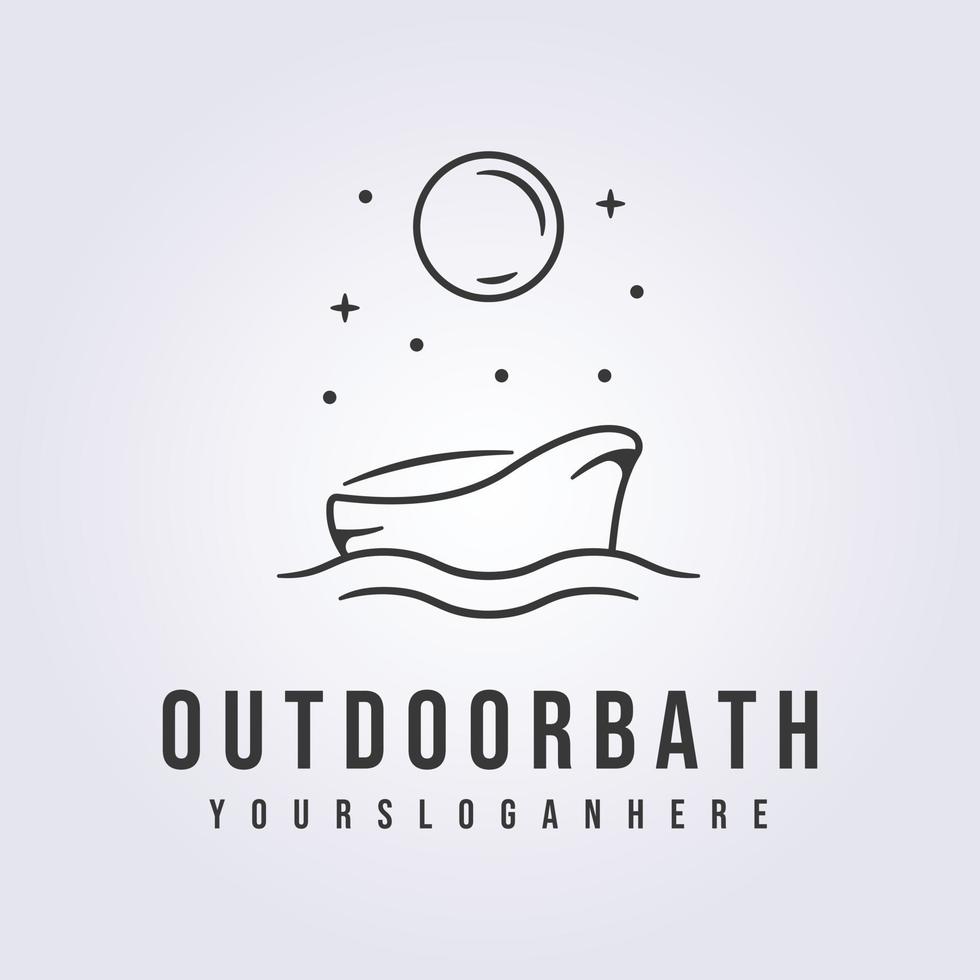 baño al aire libre, logotipo de la línea de la bañera, baño bajo el diseño de ilustración vectorial de la luna vector