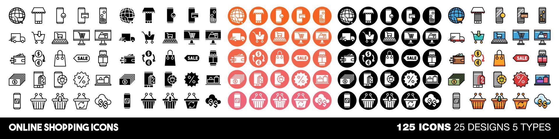 Iconos de compras en línea vector set colección diseño gráfico