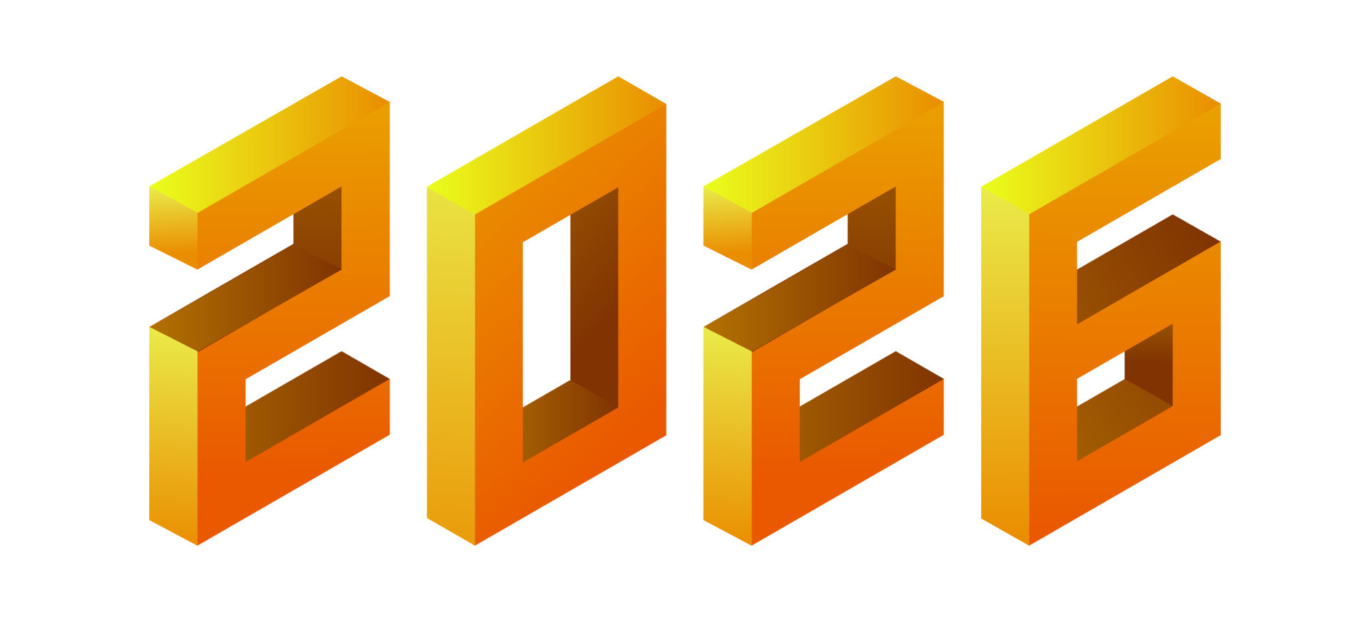 New Year 2026 golden color design on white. Isometric style. 12744747 Vector Art at Vecteezy