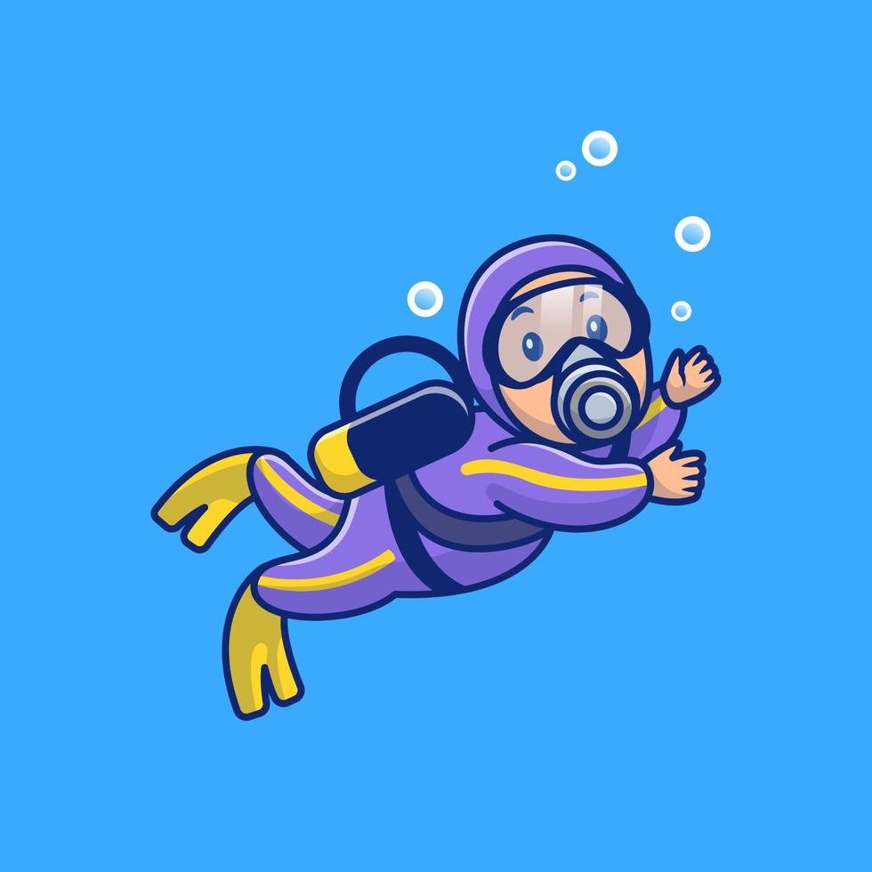 Cute People Diving Cartoon Vector Icon Illustration People And Sport Icon Concept Isolated Premium Vector. Flat Cartoon Style