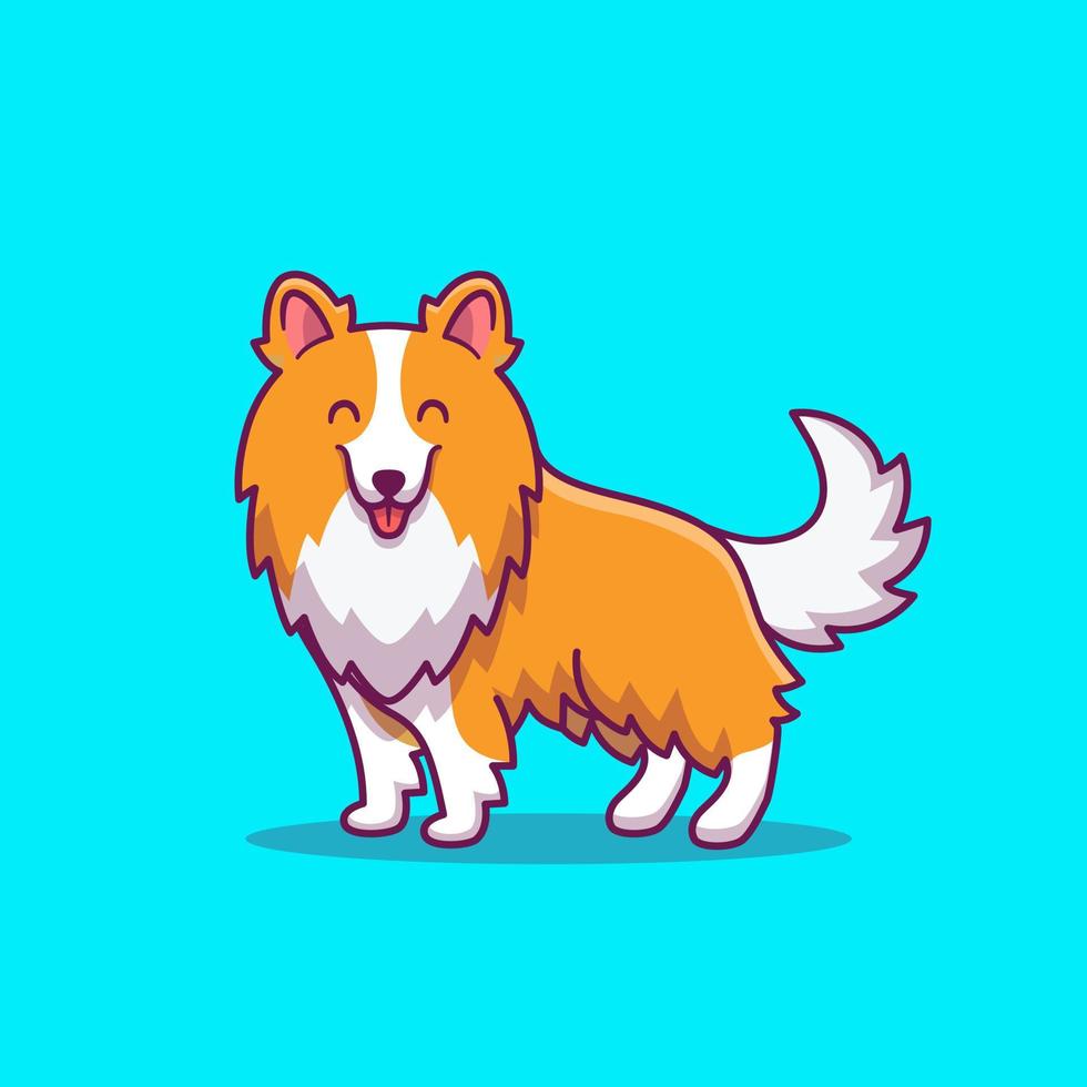 Cute Sheltie Dog Cartoon Vector Icon Illustration. Animal Nature Icon Concept Isolated Premium Vector. Flat Cartoon Style