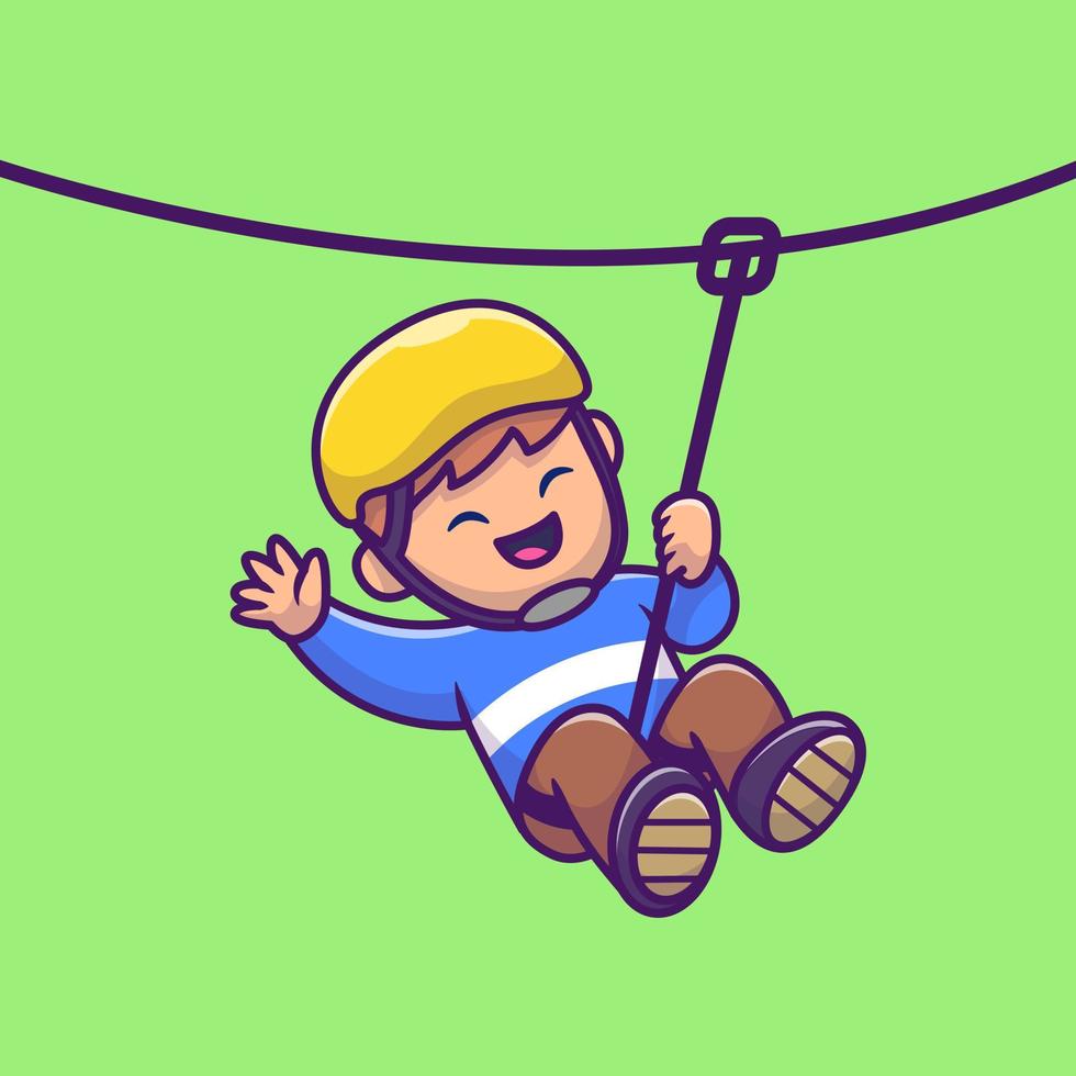 Cute Boy Playing Flying Fox Cartoon Vector Icon Illustration People And Sport Icon Concept Isolated Premium Vector. Flat Cartoon Style
