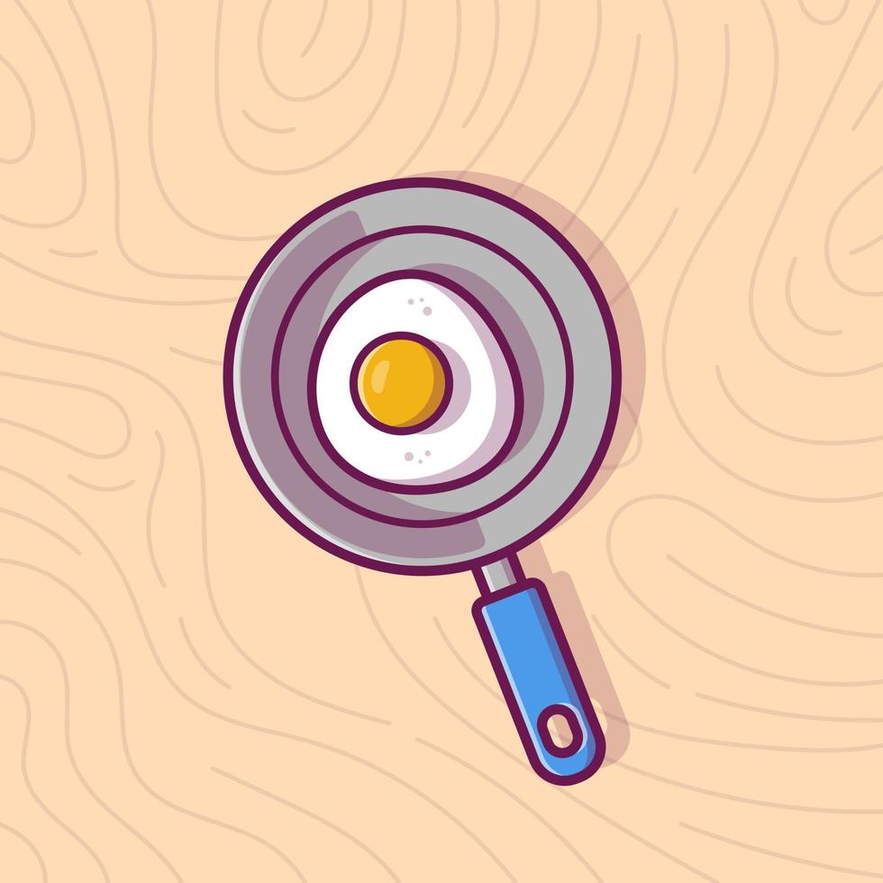Frying Pan And Egg Fried Cartoon Vector Icon Illustration. Food And Object Icon Concept Isolated Premium Vector. Flat Cartoon Style