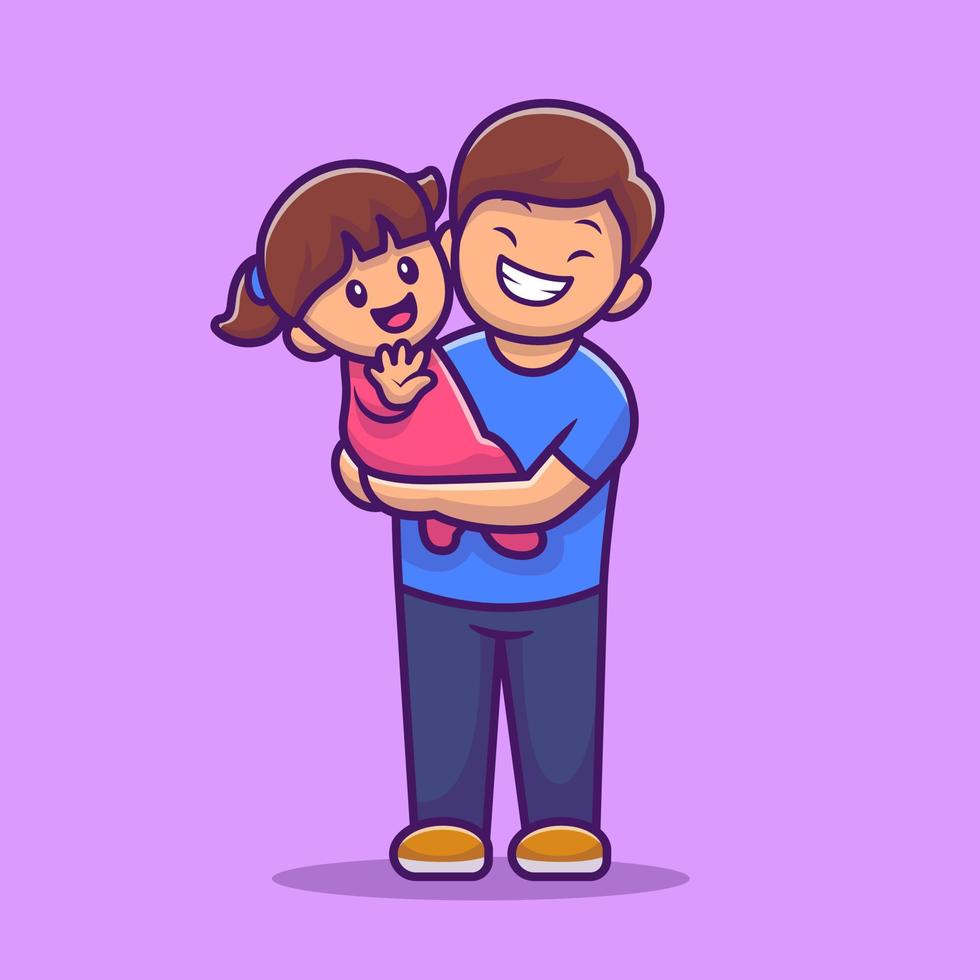 Cute Father And Daughter Cartoon Vector Icon Illustration. People Icon Concept Isolated Premium Vector. Flat Cartoon Style