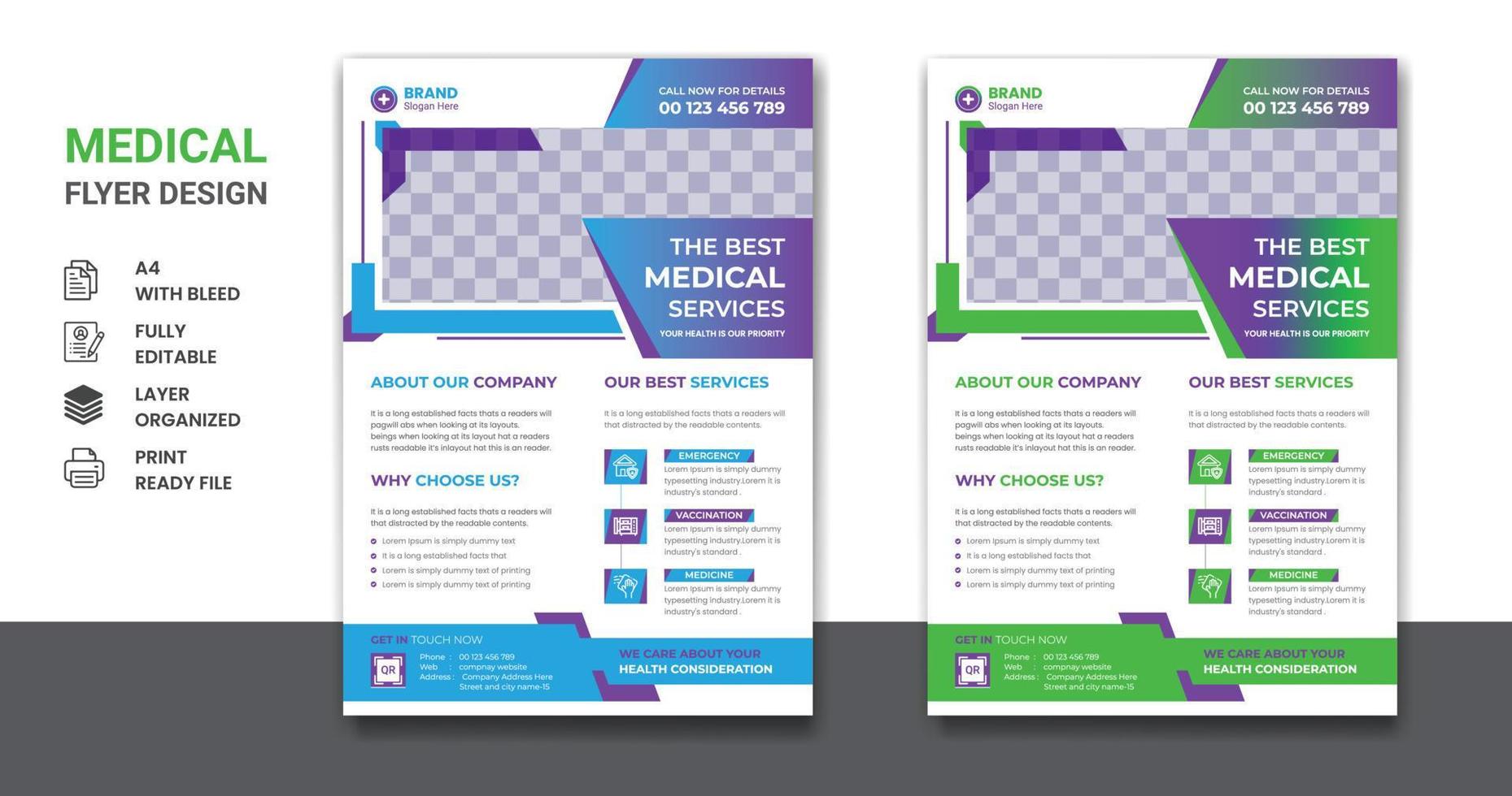 Medical health care and pharmacy presentation corporate a4 flyer poster template designs vector