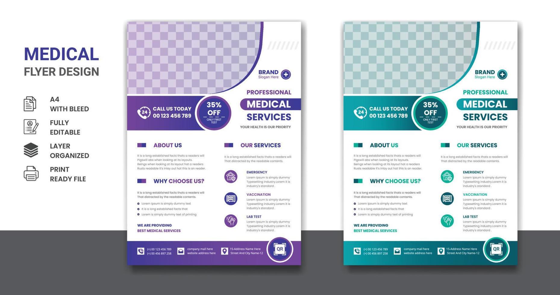 diseño de plantilla de póster de volante a4 corporativo de presentación de atención médica y farmacia vector