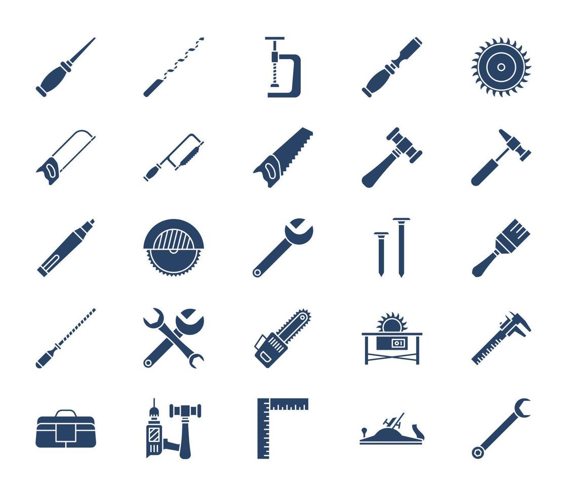 Woodwork and Carpentry tools icon set vector