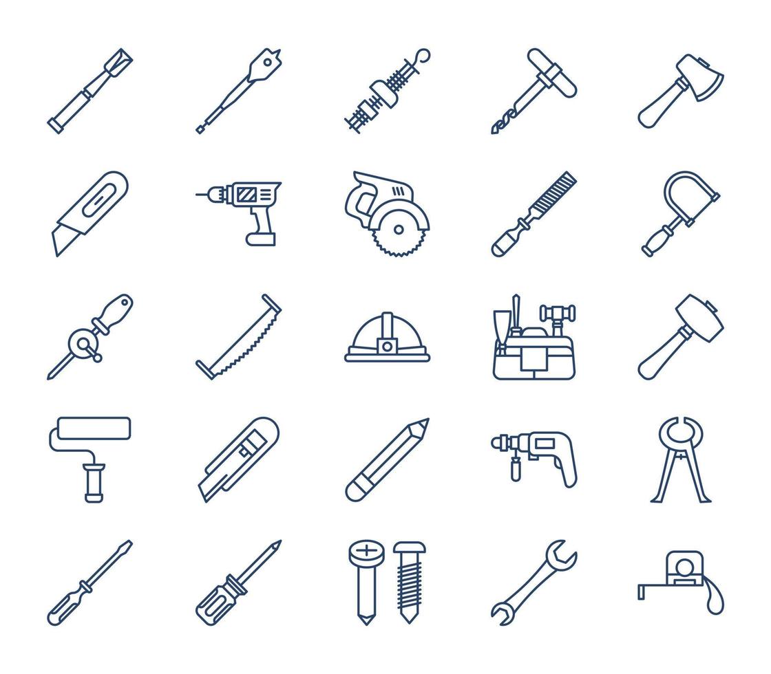 Woodwork and Carpentry tools icon set vector