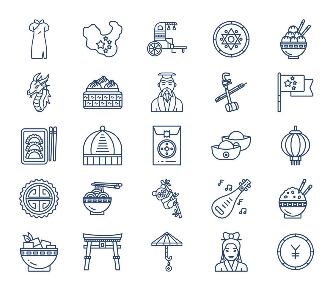 China nation and culture icon set vector