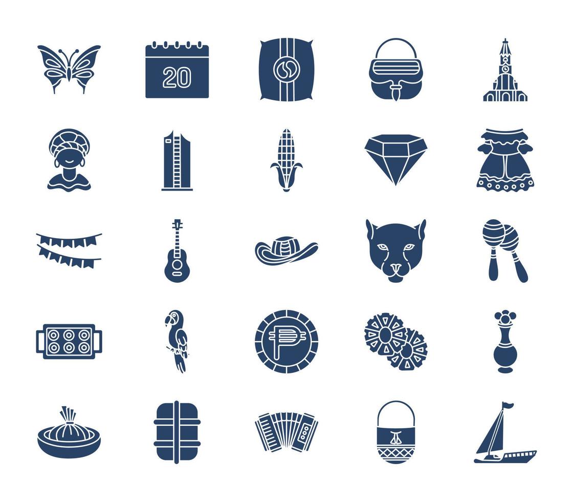 Colombia country and culture icon set vector