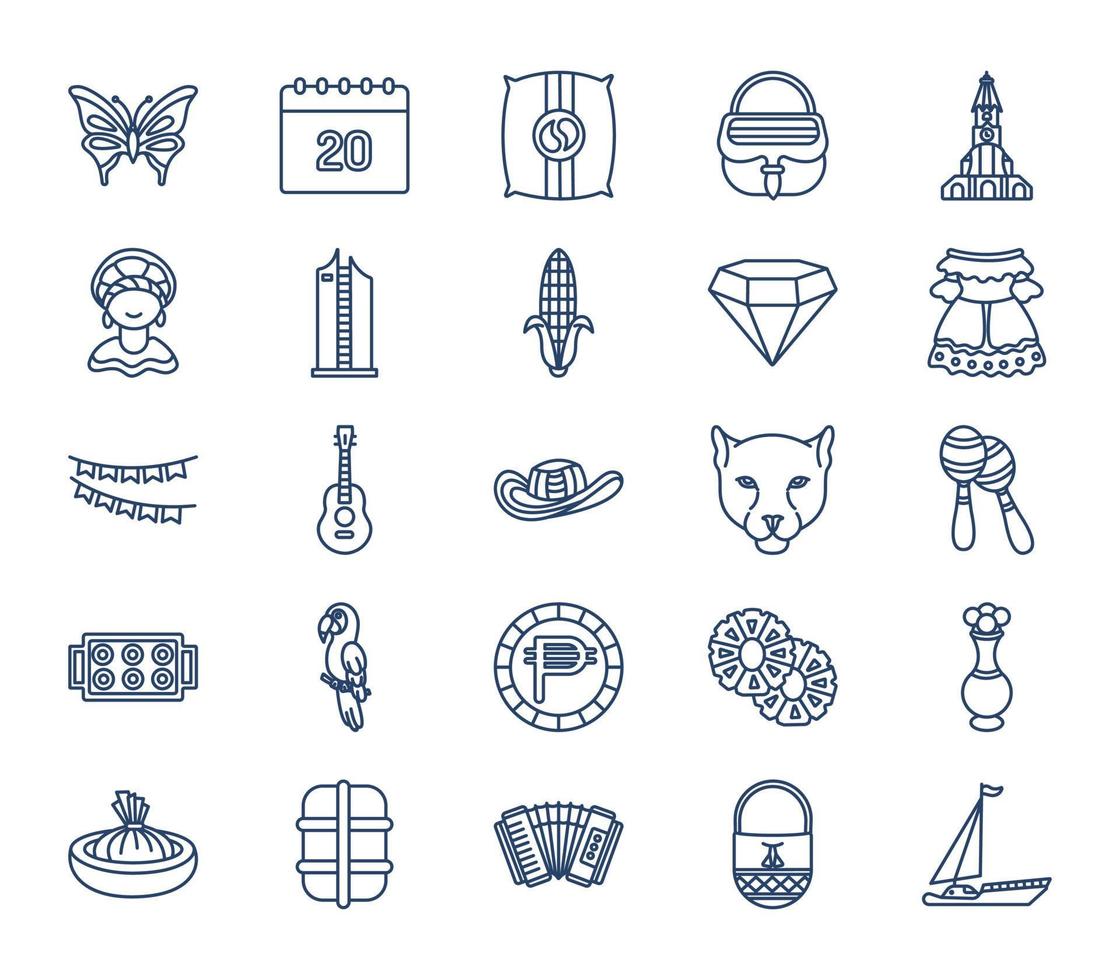 Colombia country and culture icon set vector