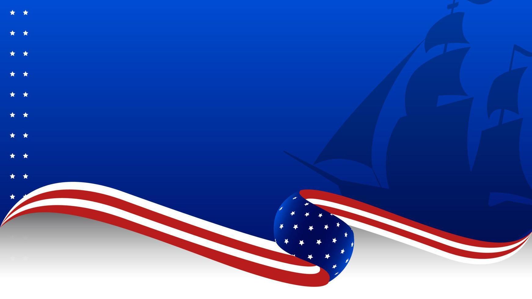 fondo del día de colón de estados unidos con silueta de barco, bandera nacional de estados unidos y área de espacio de copia. vector