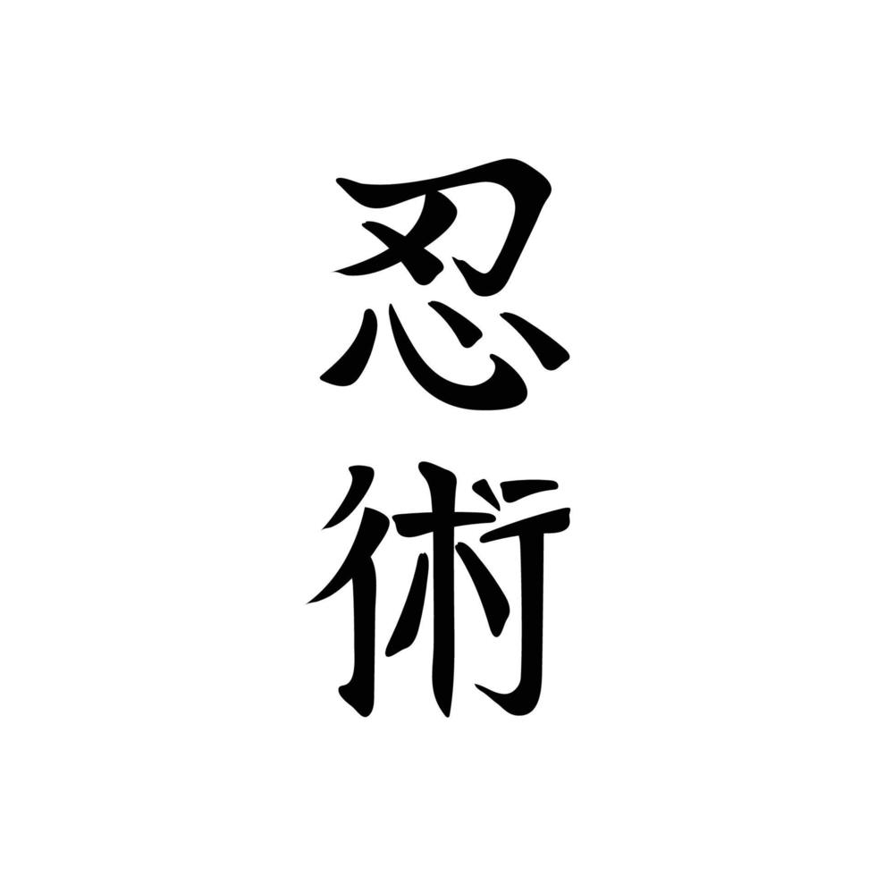 Ninjutsu, Martial Art of Ninja, Shadow Warriors. Calligraphic Japanese Characters, Vertical, Black on White vector