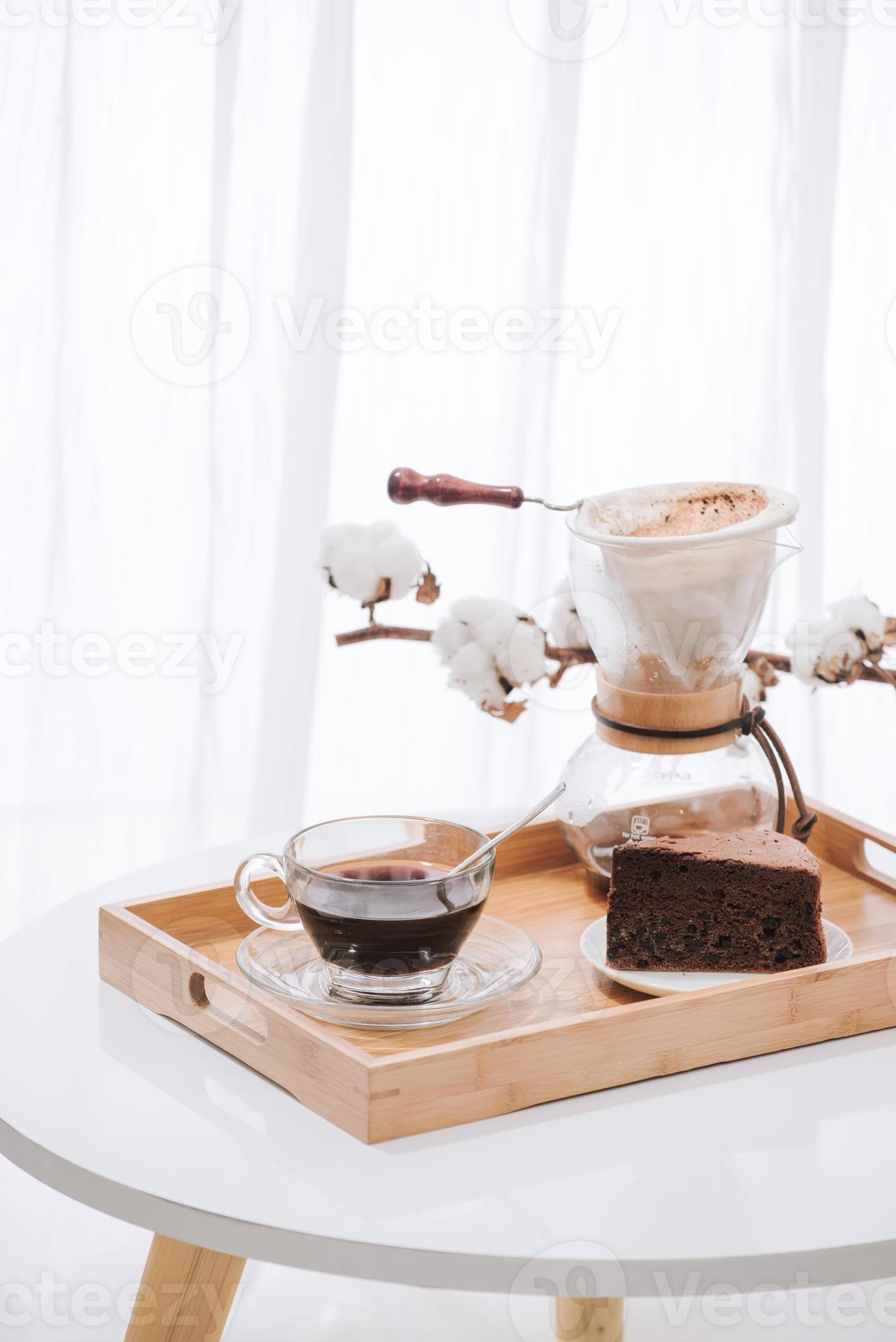 Drip coffee dripper and drip ground coffee with glass drip pot, cup and