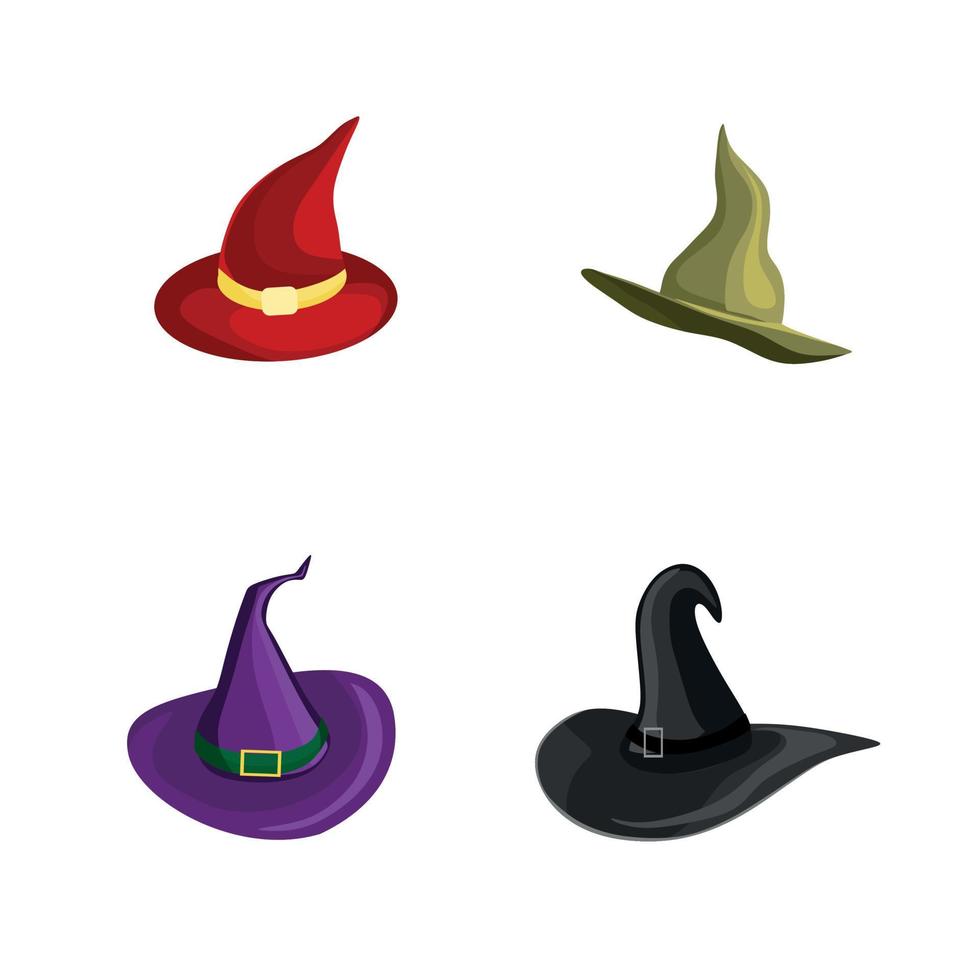 A set of colorful witch hats. Vector cartoon illustration.