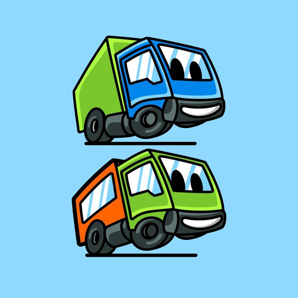 mascota de caricatura sonriente de camión, estilo de diseño plano vector