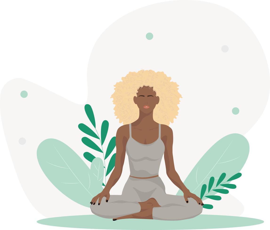 una chica en una pose de yoga está meditando vector