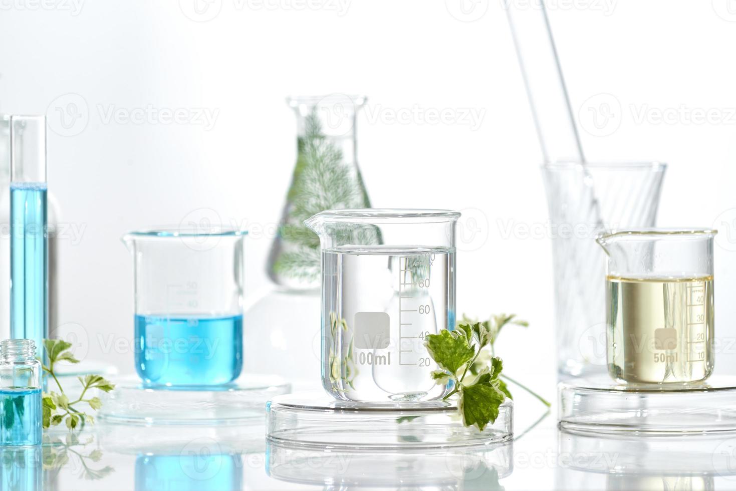 herbal medicine natural organic and scientific glassware, Research and development concept. photo