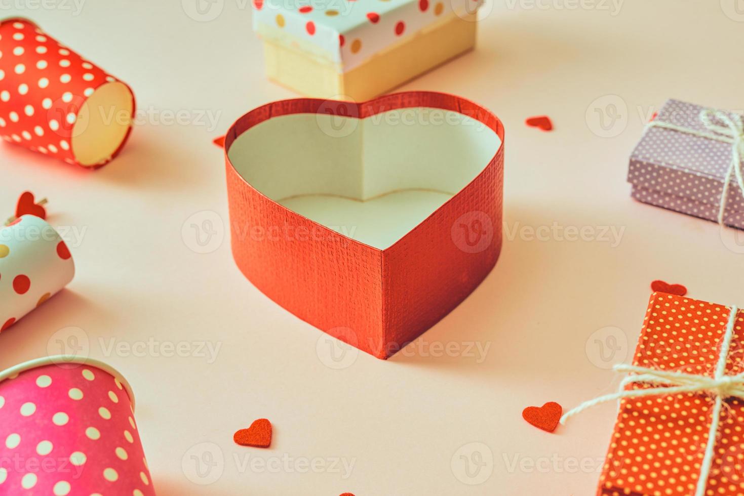 Presents wrapping and packaging on beige background photo