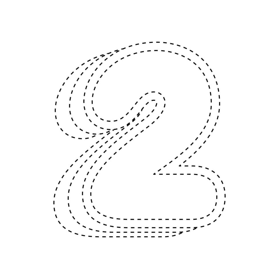 Number 2 tracing worksheet for kids vector