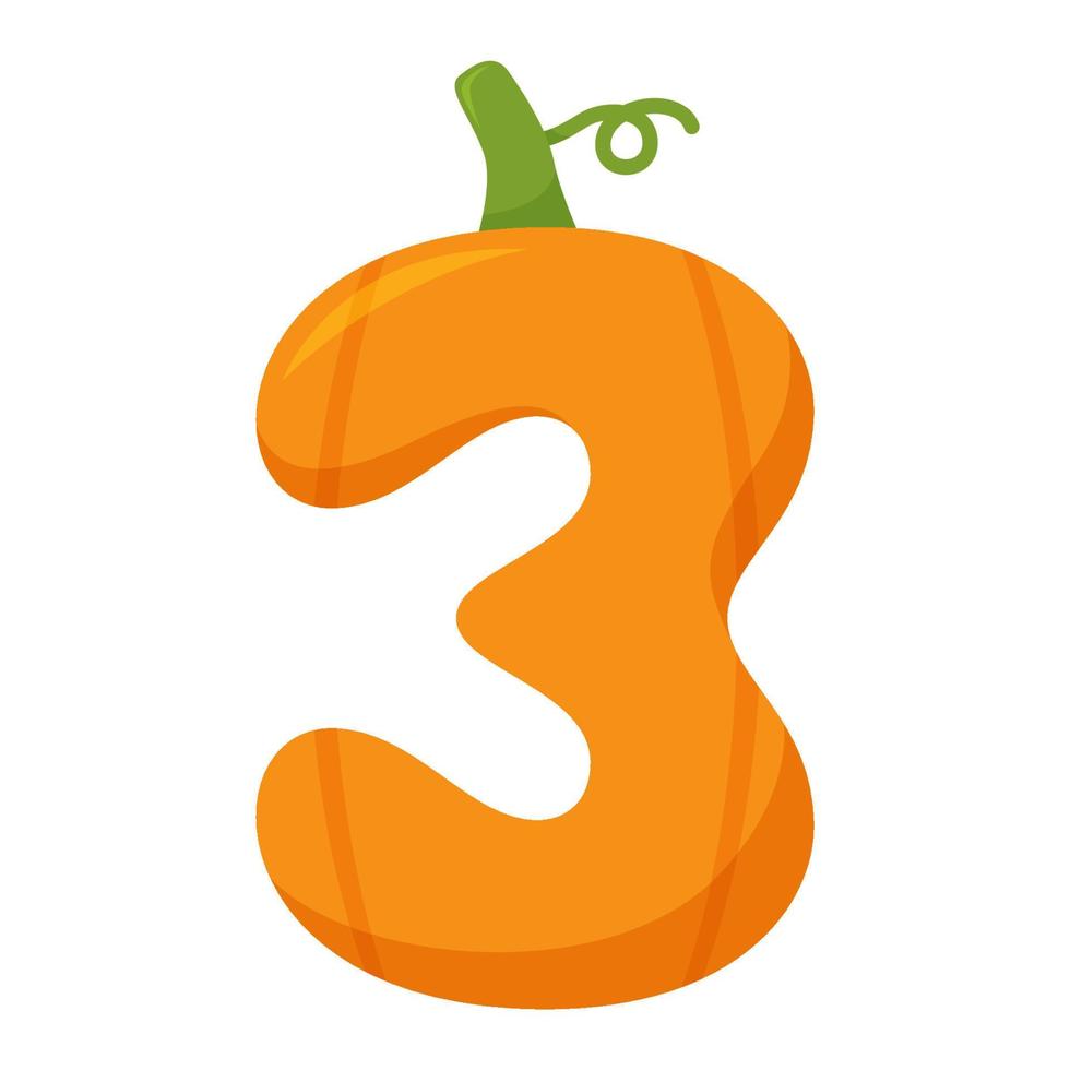 Number 3 Pumpkin, vector illustration