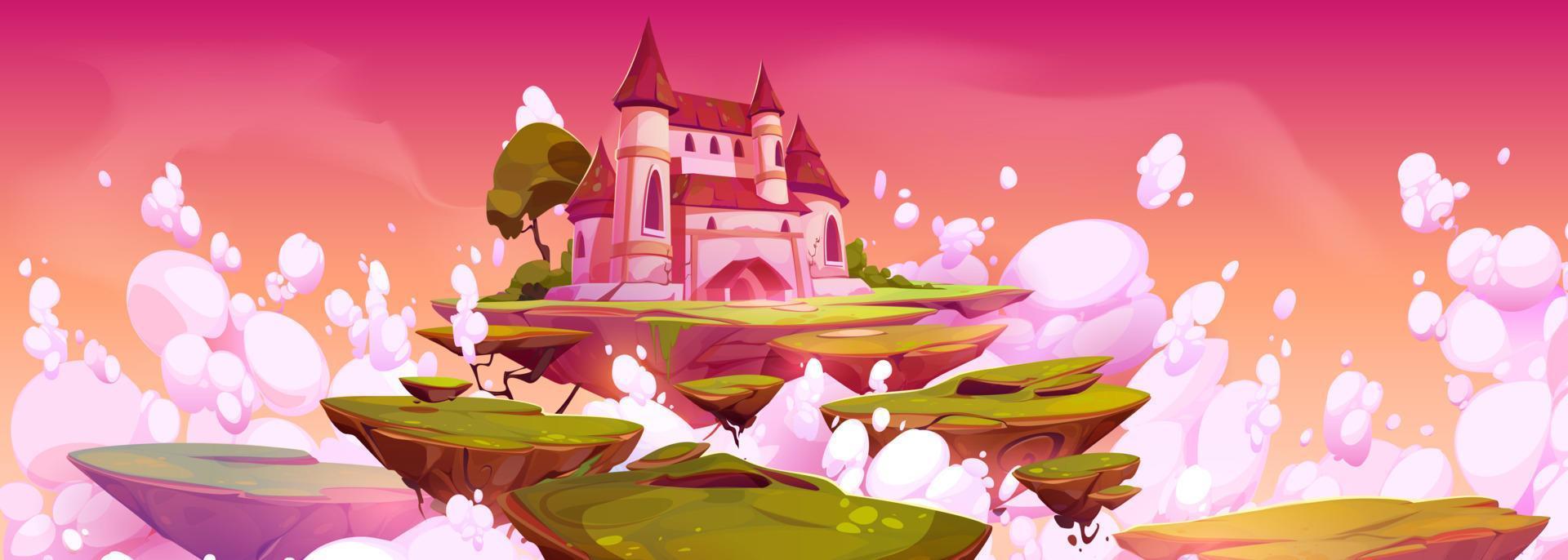 Fantasy castle floating on magic island in clouds vector