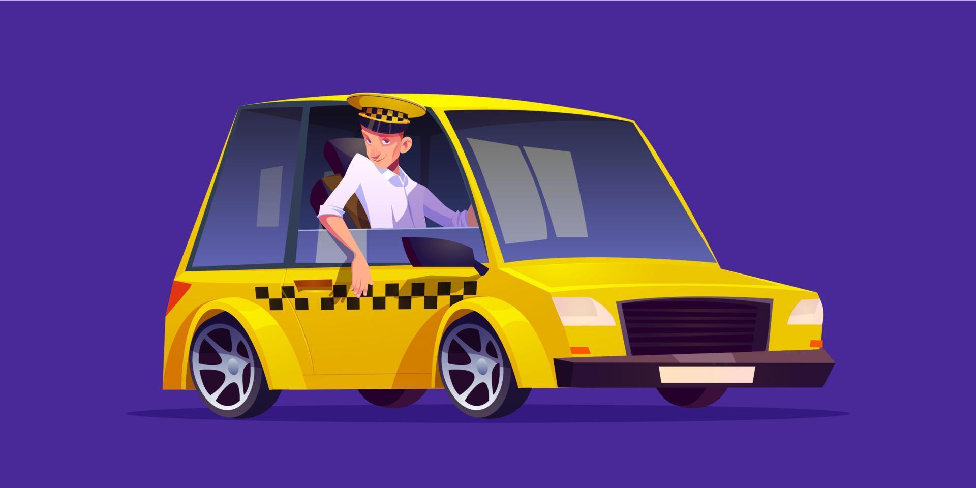 taxi con conductor en uniforme vector