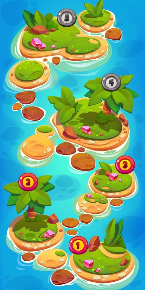Game ui level map islands in ocean with crystals vector