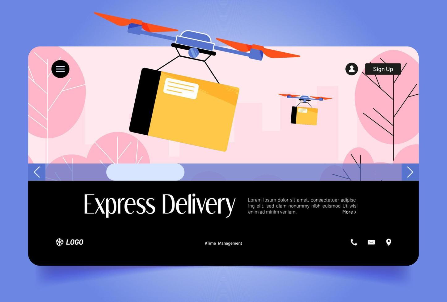 Express delivery web banner, drone carry parcel vector