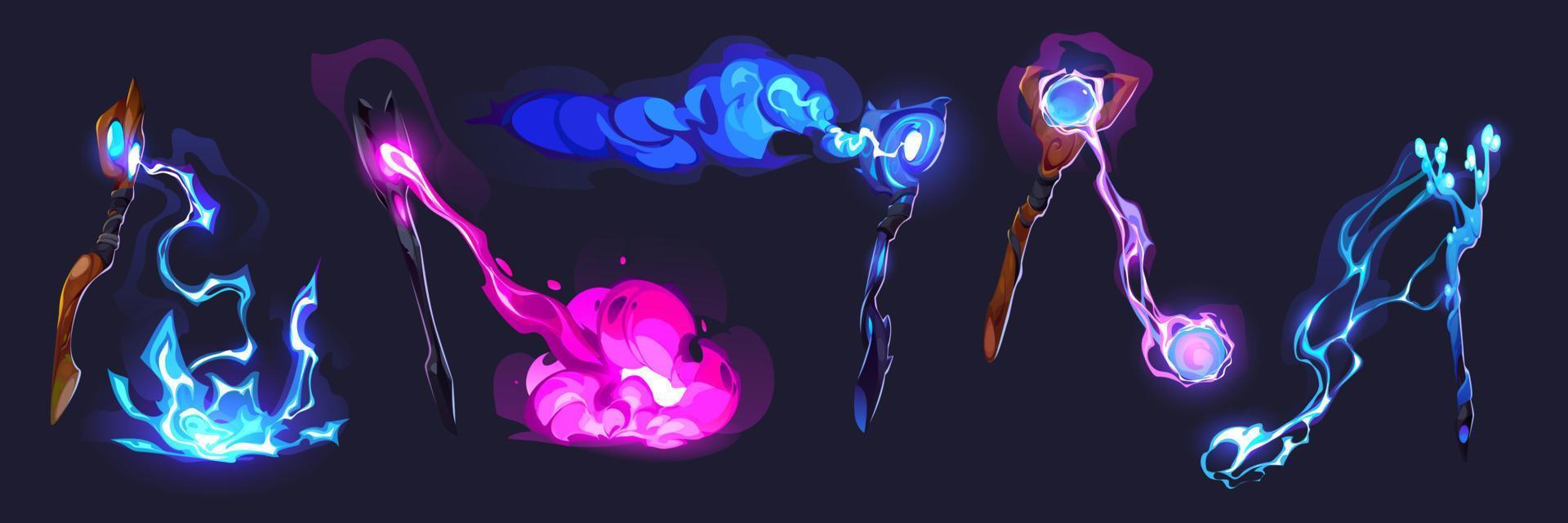 Magic staves with spells effects vector