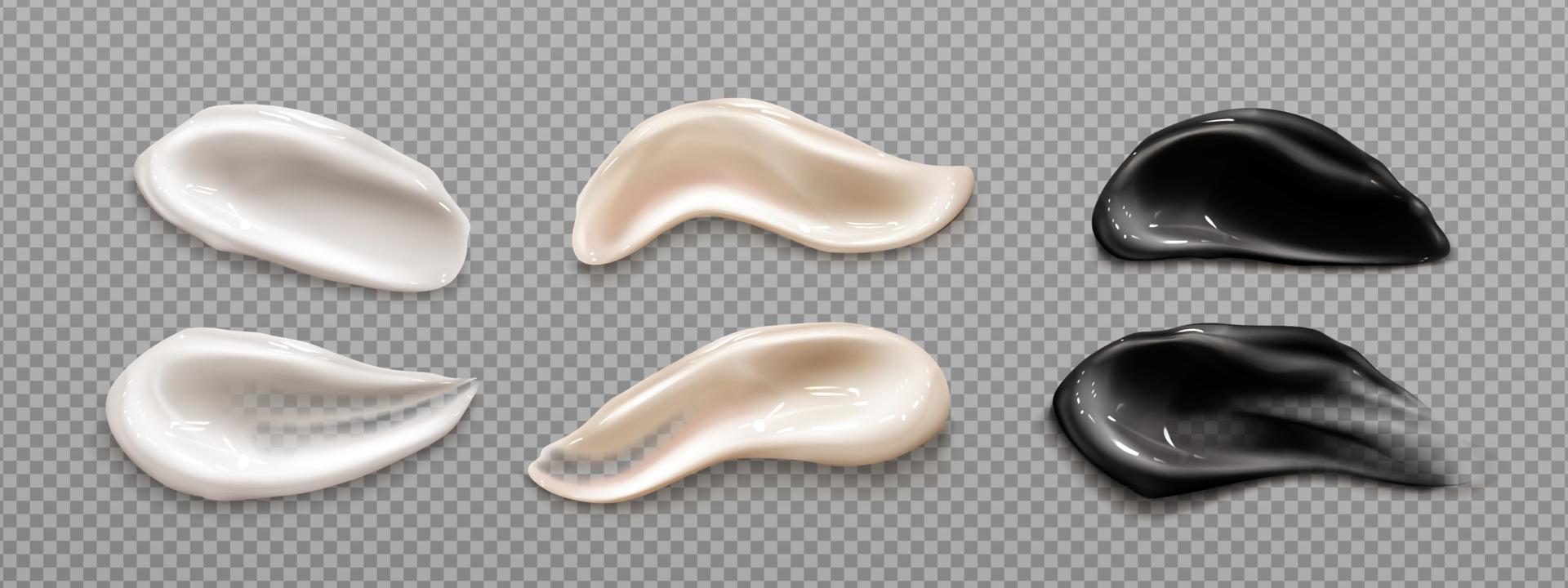 Cream smears, white, black and beige gel strokes vector