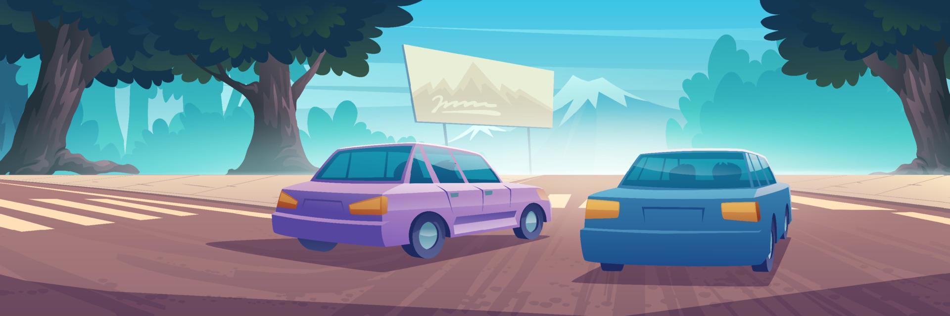 Cars driving at highway rear view, automobiles vector