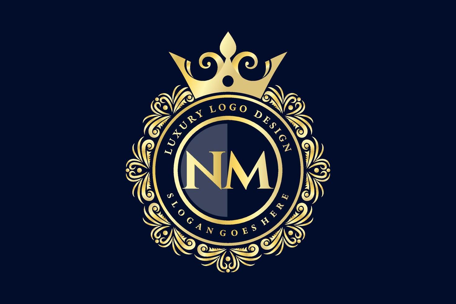 NM Initial Letter Gold calligraphic feminine floral hand drawn heraldic monogram antique vintage style luxury logo design Premium Vector