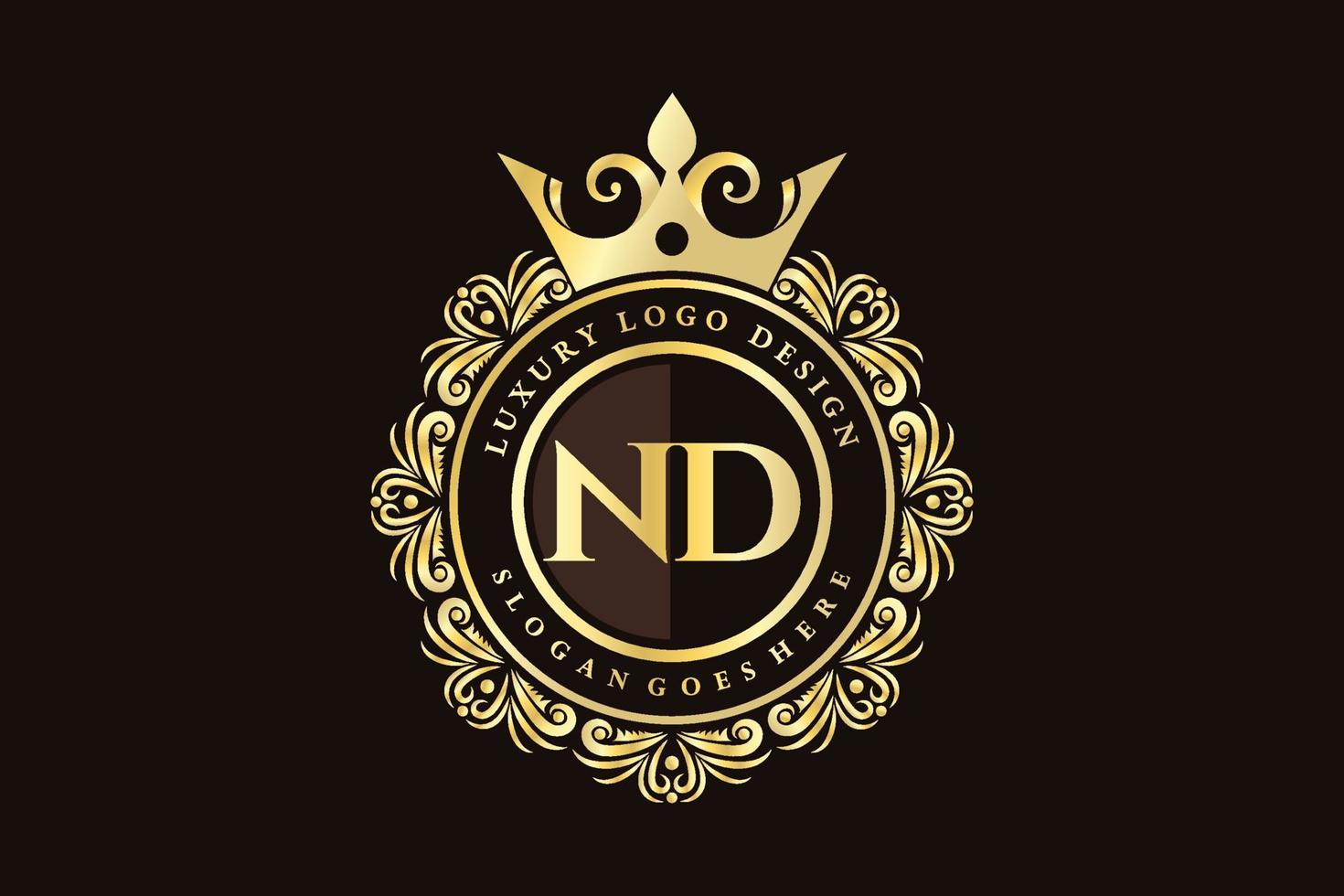 ND Initial Letter Gold calligraphic feminine floral hand drawn heraldic monogram antique vintage style luxury logo design Premium Vector