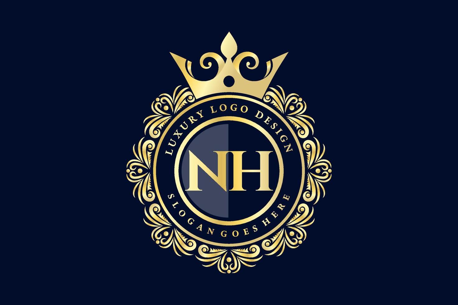 nh letra inicial oro caligráfico femenino floral dibujado a mano monograma heráldico antiguo estilo vintage diseño de logotipo de lujo vector premium