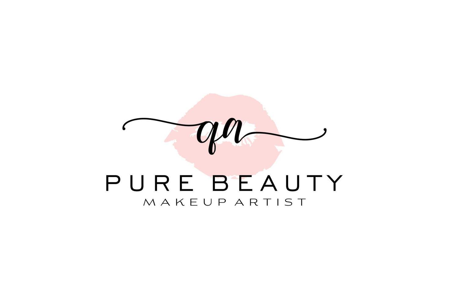 Initial QA Watercolor Lips Premade Logo Design, Logo for Makeup Artist Business Branding, Blush Beauty Boutique Logo Design, Calligraphy Logo with creative template. vector