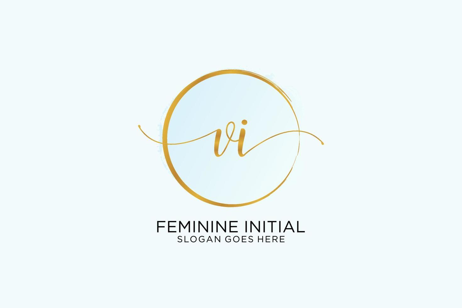 Initial VI handwriting logo with circle template vector signature, wedding, fashion, floral and botanical with creative template.