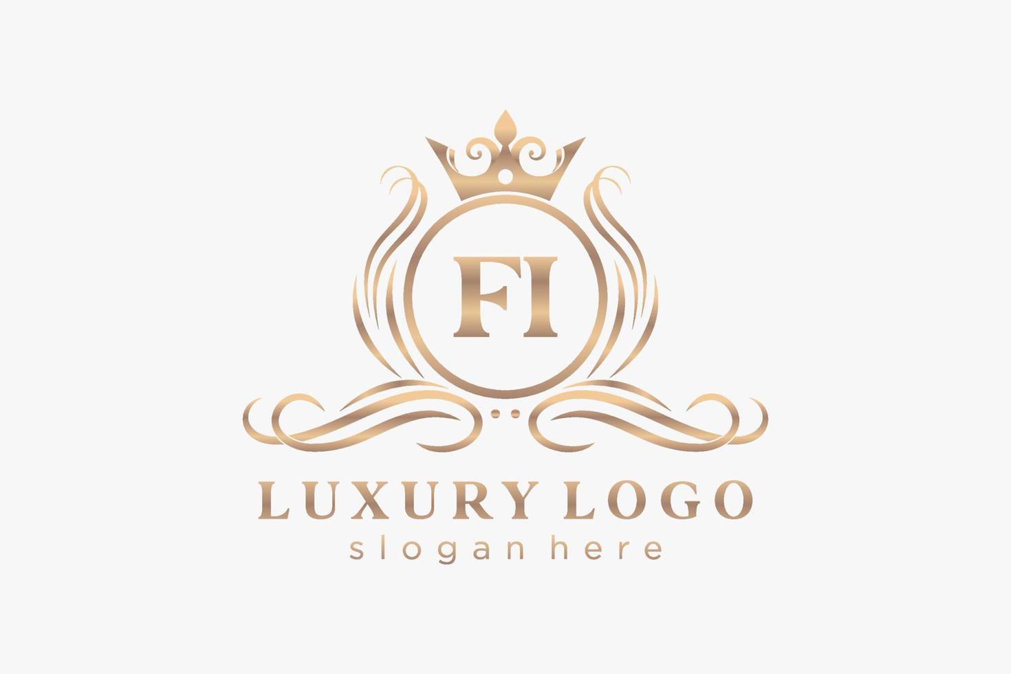 Initial FI Letter Royal Luxury Logo template in vector art for Restaurant, Royalty, Boutique, Cafe, Hotel, Heraldic, Jewelry, Fashion and other vector illustration.