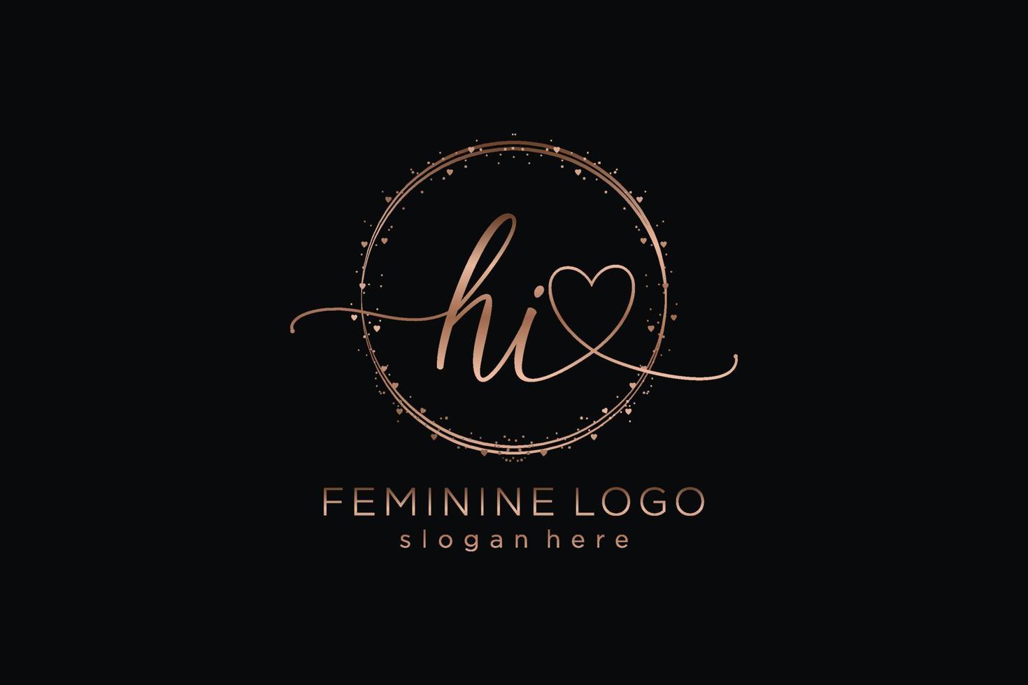 Initial HI handwriting logo with circle template vector logo of initial wedding, fashion, floral and botanical with creative template.