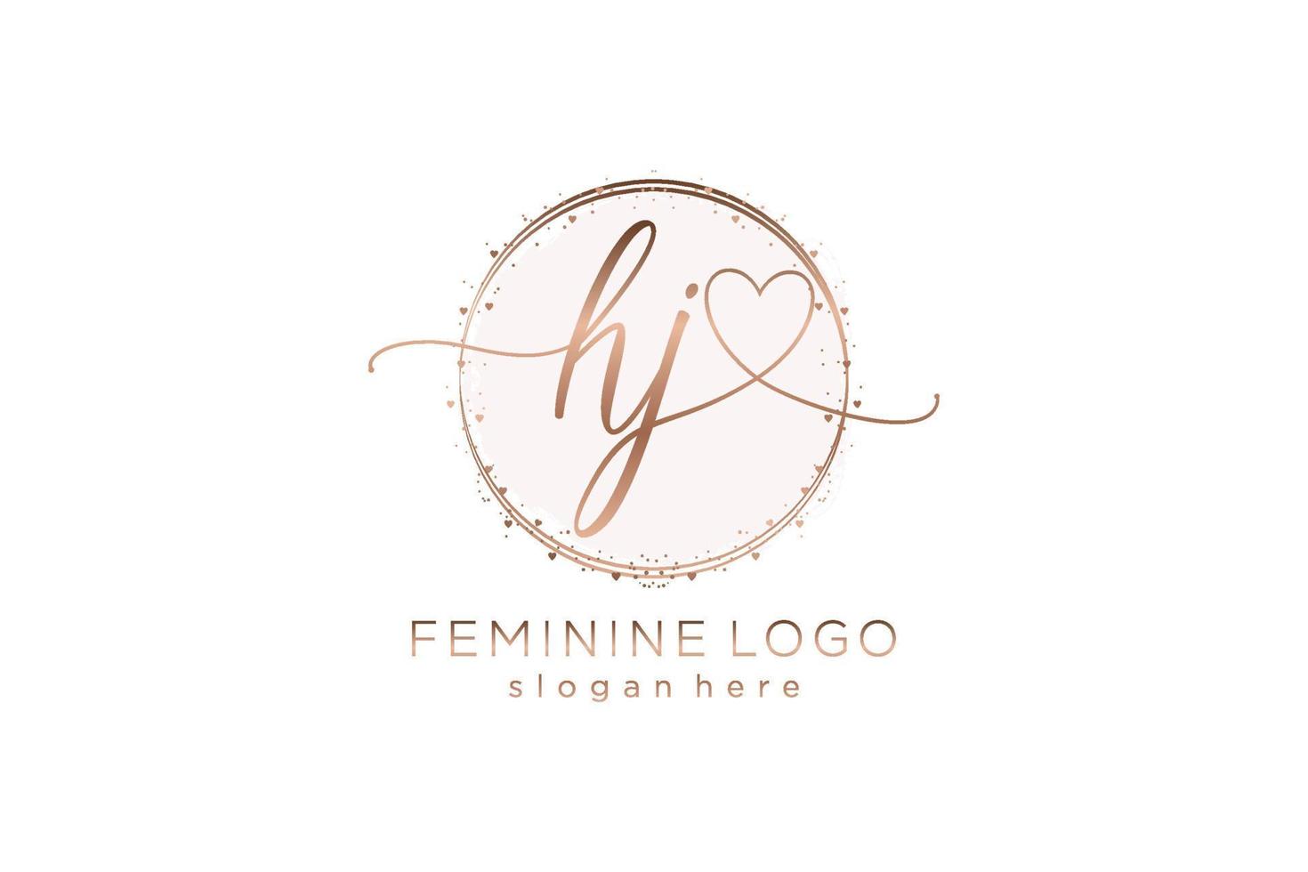 Initial HJ handwriting logo with circle template vector logo of initial wedding, fashion, floral and botanical with creative template.